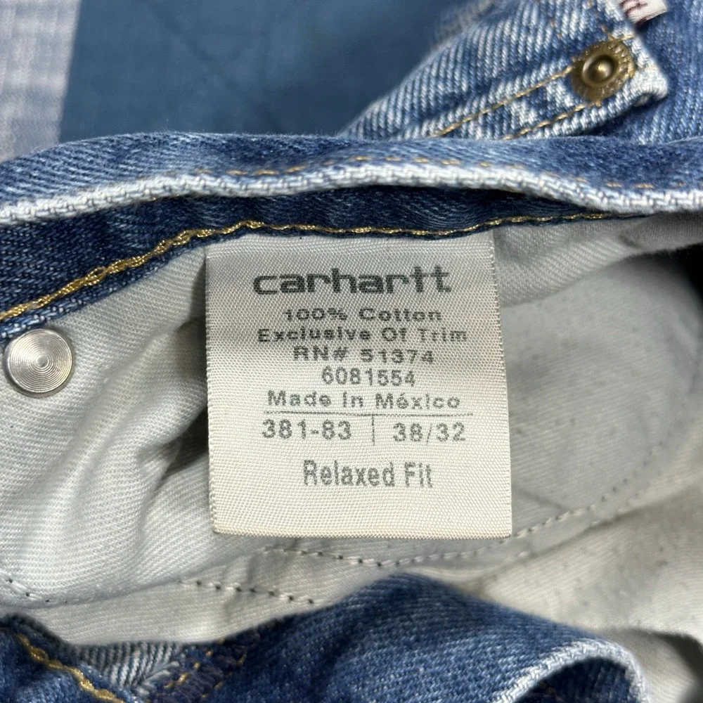 Carhartt Relaxed Fit Jeans Mens 38x32 Blue Denim Straight Leg Workwear 381-83